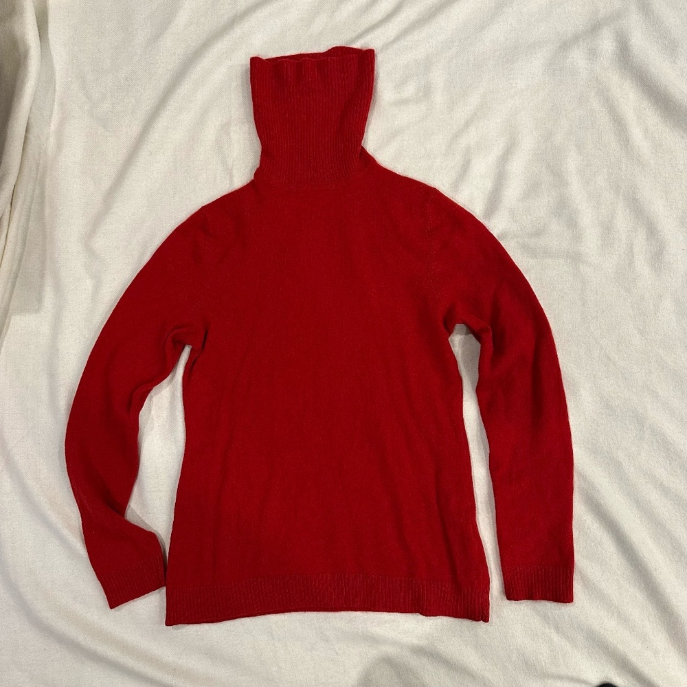 100% Cashmere Jones & Co Red Turtleneck Knit Sweater Sz M